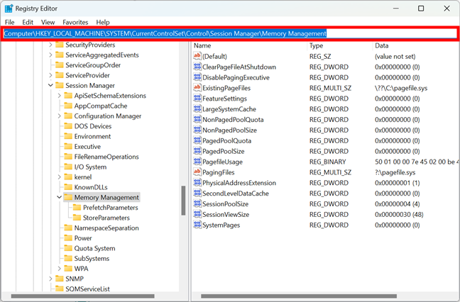 The address of a key in Windows Registry