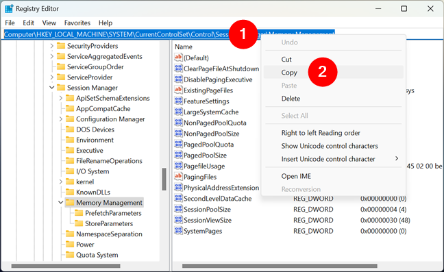 Copy the location of a registry key