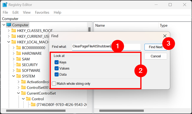 How to search for a registry key or value