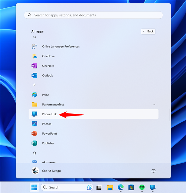 The Phone Link shortcut in Windows 11