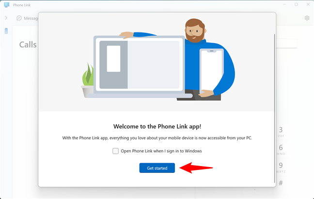 Choose whether to load Phone Link at startup and Get started