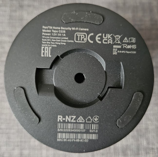 The bottom of the Tapo C225 camera