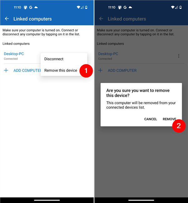 Choose Remove this device and tap Remove