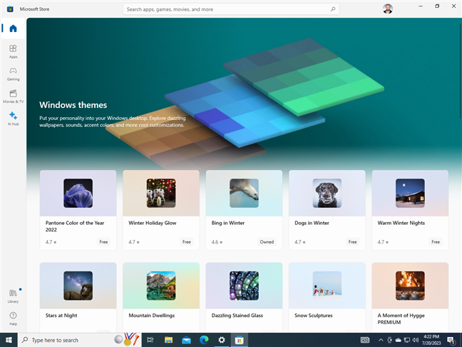 Browse the Microsoft Store for themes