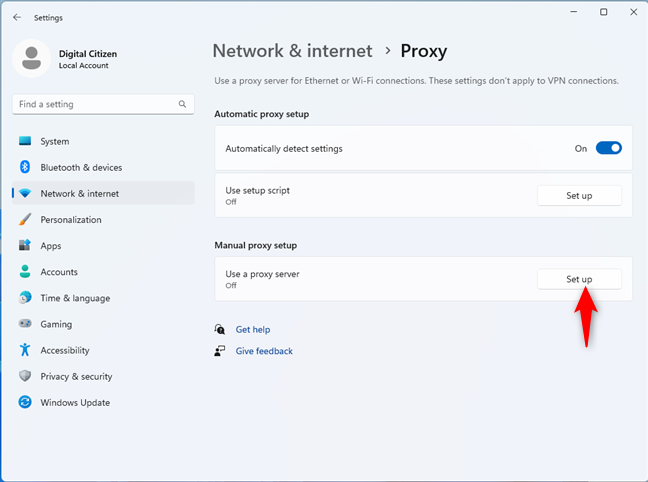 Press Set up next to Use a proxy server