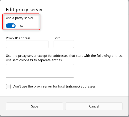 Enter the details of your proxy server