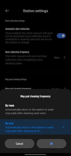Setting the mop pad cleaning frequency
