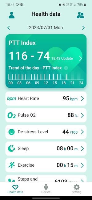 The health data shown by ASUS HealthConnect