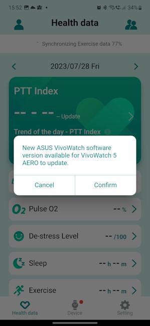 Updating the firmware on the ASUS VivoWatch 5 AERO