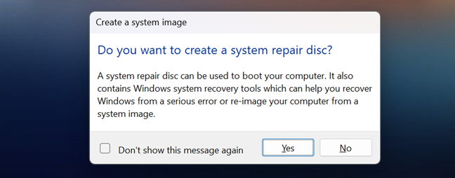 Option to create a system repair disc