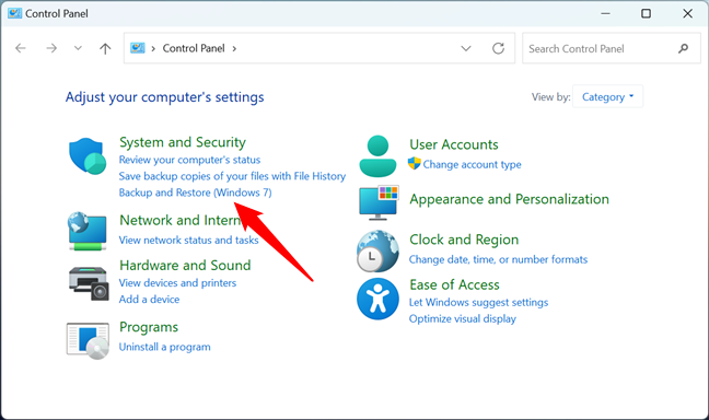 Click or tap the Backup and Restore (Windows 7) link