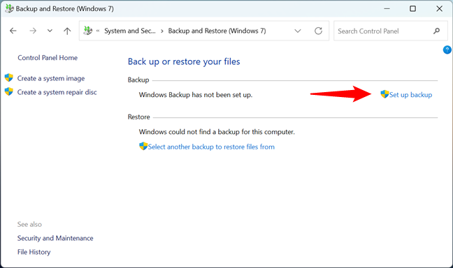 Click on Set up backup