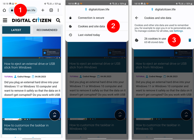 How to check and clear the cookies of a website in Chrome for Android