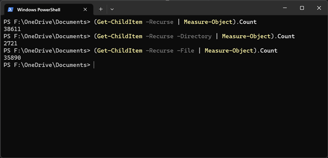 Using PowerShell to count all the files and folders in a folder, recursively