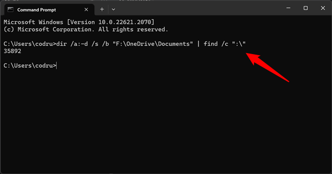 Using Command Prompt (CMD) to count the files in a folder