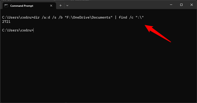Using Command Prompt (CMD) to count the subfolders of a folder
