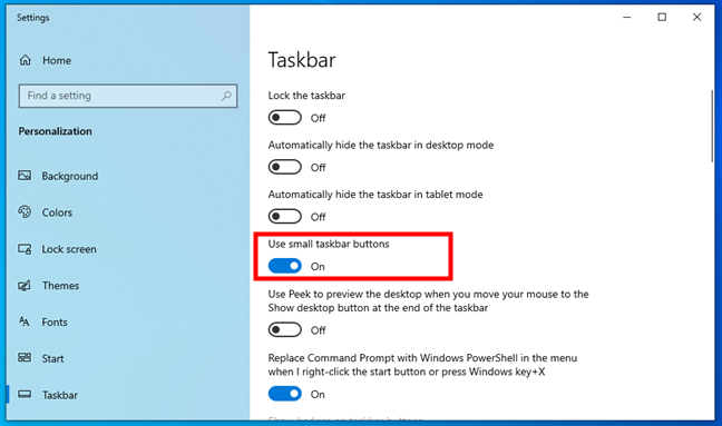 Make the taskbar icons smaller