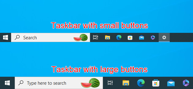 Windows 10's taskbar icons: small versus large