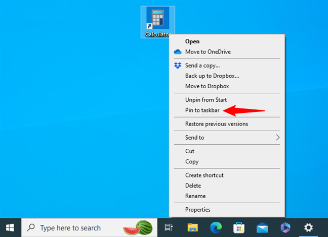 Pin an item to the Windows 10 taskbar