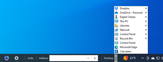 Taskbar toolbars in Windows 10