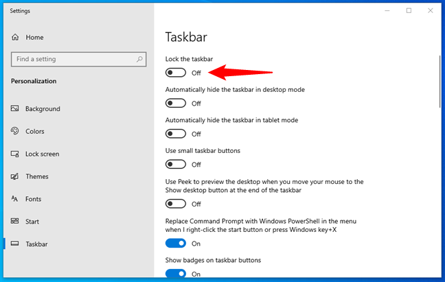 Unlock the taskbar in Windows 10