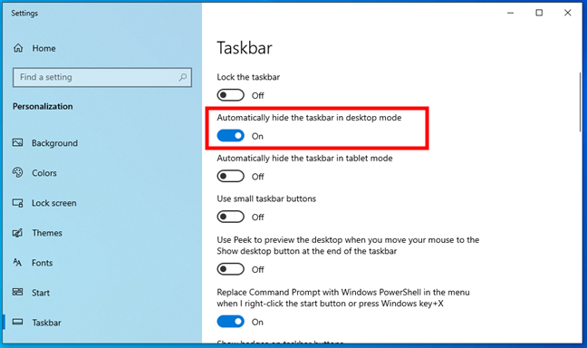 Hide the taskbar in Windows 10