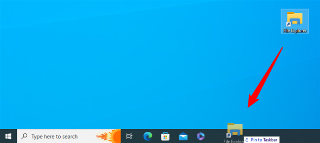 Place the new File Explorer shortcut on the taskbar