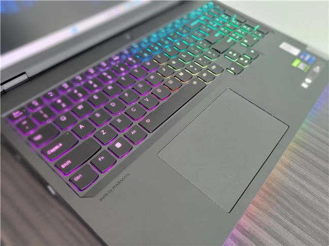 The RGB-lit keyboard of the Lenovo Legion Pro 7