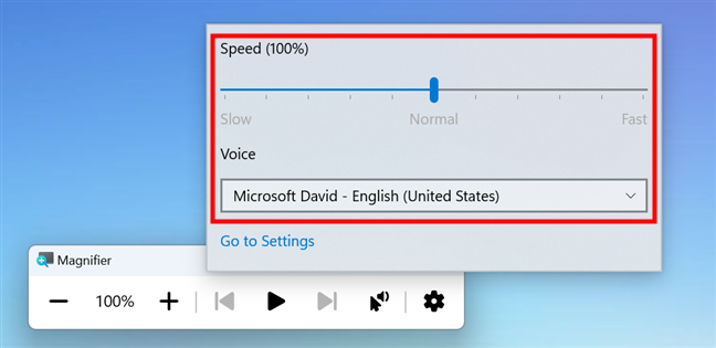 Reading settings available in Magnifier