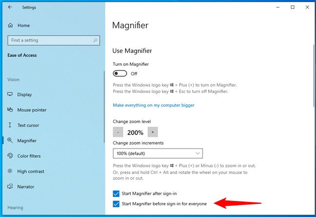 How to start Magnifier for all users in Windows 10