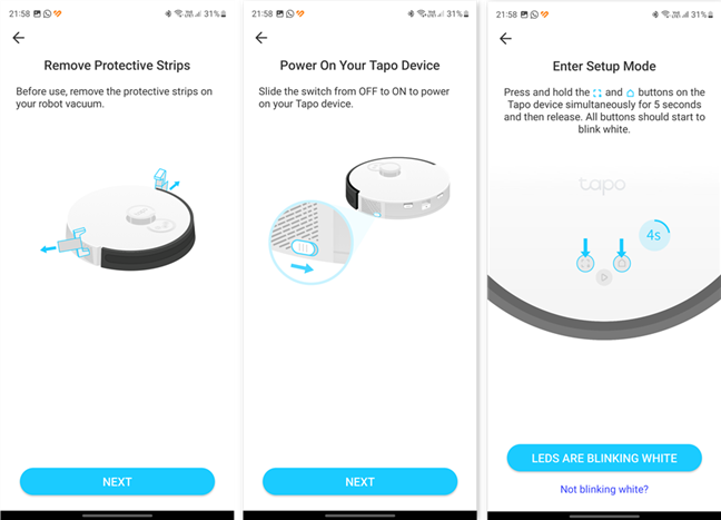 Entering the setup mode of the TP-Link Tapo RV30 Plus