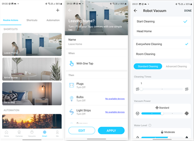 The Tapo app lets you create schedules, scenes, and shortcuts