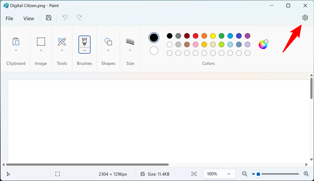 The Settings button in Windows 11's Paint
