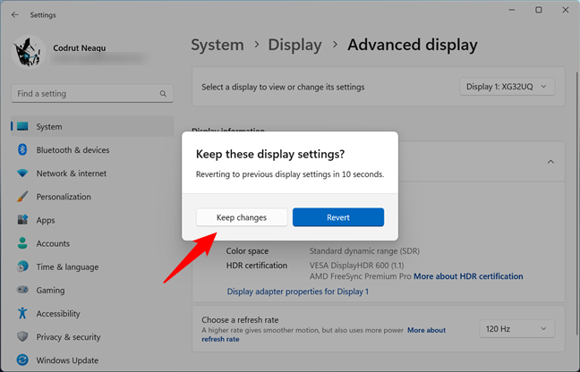 Keep these display settings?