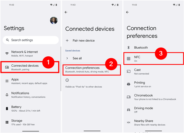 Use Settings to locate NFC on an Android phone