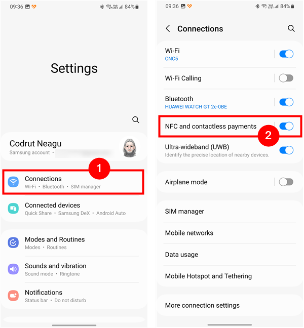 Use Settings to locate NFC on a Samsung Galaxy phone