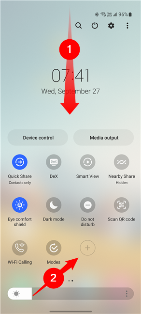Open the Quick Settings panel and tap plus