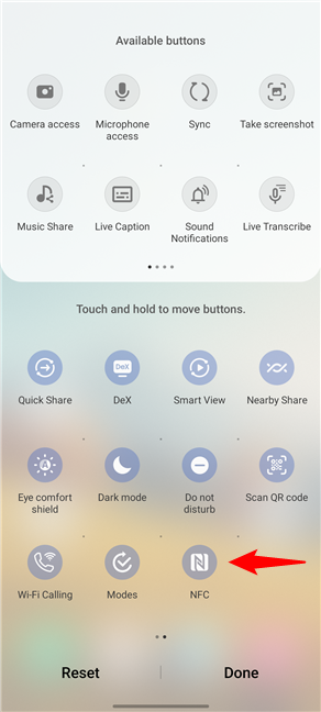 Place NFC in Quick Settings and tap Done