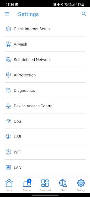 The settings found in the ExpertWiFi app