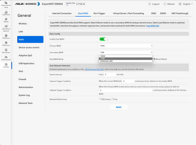 Dual WAN is available