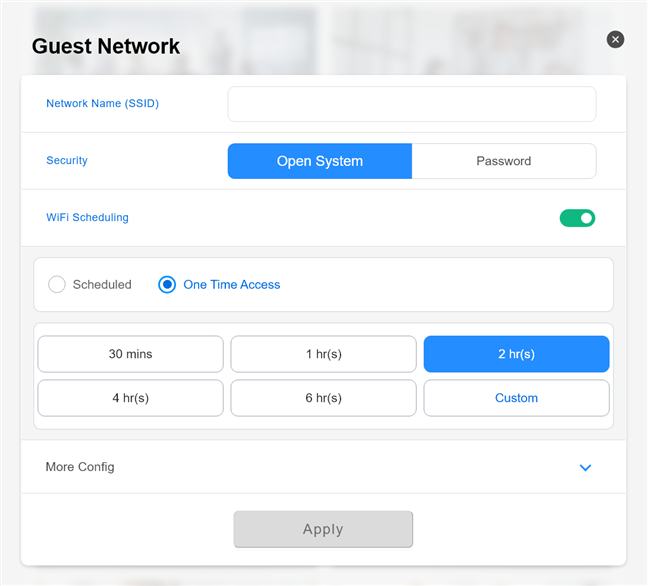 Creating a guest network with one time access