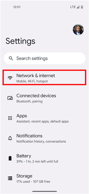 On your Android device, go to Settings > Network & internet