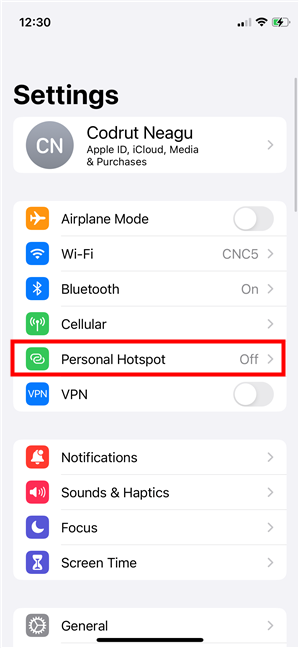 On your iPhone, go to Settings > Personal Hotspot
