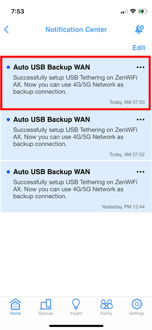 Auto USB Backup WAN is enabled on your iPhone