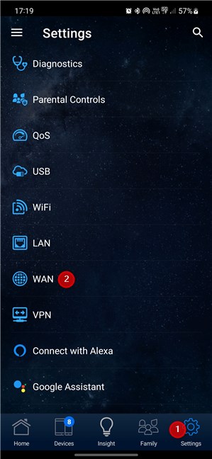 In the ASUS Router app, go to Settings > WAN