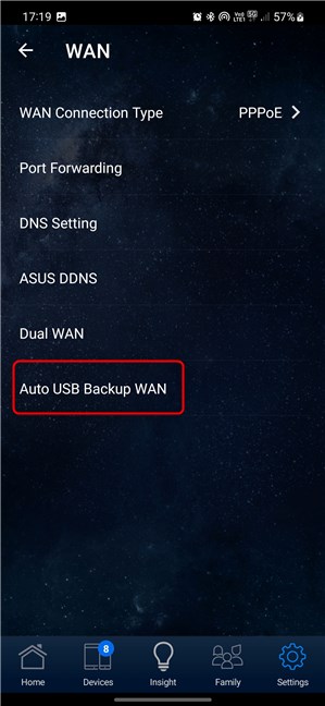 Tap Auto USB Backup WAN