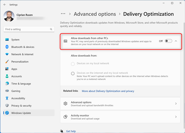 How to turn off Delivery Optimization in Windows 11