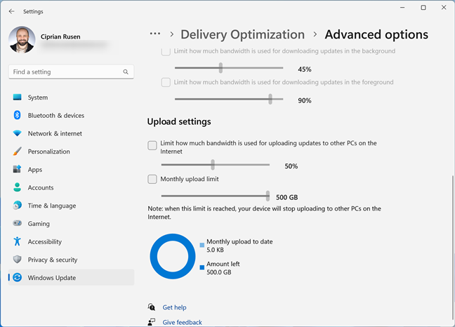 Set your upload settings for Delivery Optimization