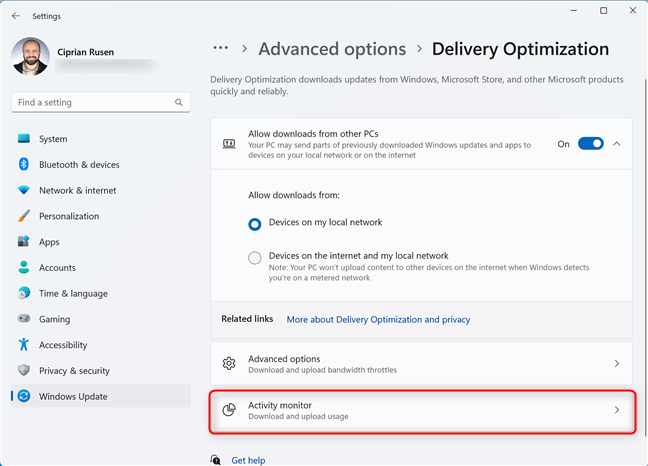In Delivery Optimization, go to Activity monitor