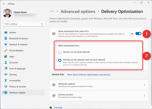 Turn on Delivery Optimization in Windows 11